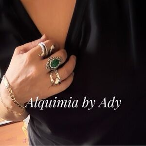 Goth-Romantic Green and Silver Ring statement trio set